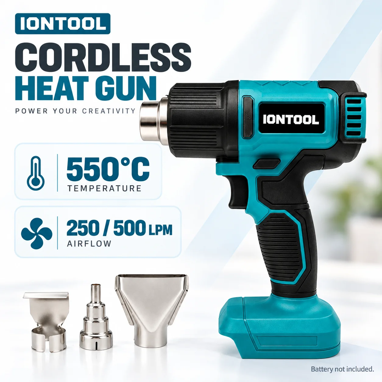 Cordless Heat Gun For Shrink Tubing - IONTOOL Akku-Heißluftpistole 550C für Schrumpfschläuche, Lackentfernung,