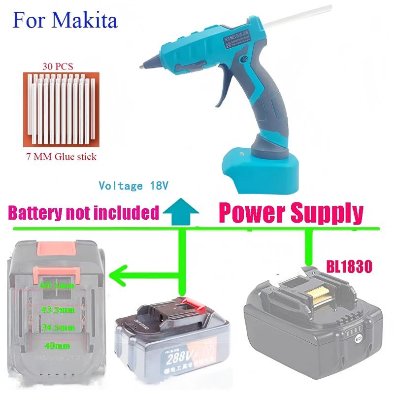 Hot Melt Glue Gun Cordless - Kabellose Heißklebepistole für Makita/DEWALT/BlackDecker/Milwaukee/Bosch mit 30